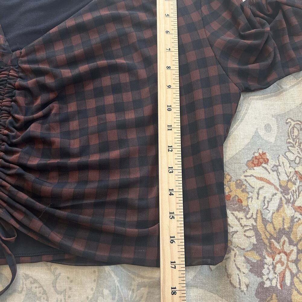 House Of Harlow Midi Skirt Blouse Outfit L Black Check Stretch Shirred 2 Piece - Picture 13 of 15